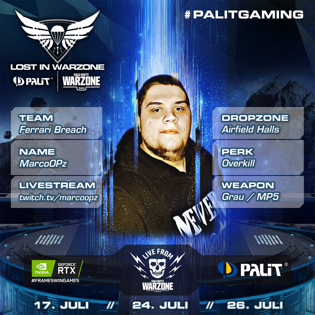 Endlich dürfen wir darüber reden, ich werde beim #Lostinwarzone von <a href="/paliteurope/">paliteurope</a> <a href="/NVIDIAGeForceDE/">NVIDIA GeForce DE</a> <a href="/Activision/">Activision</a> mitmachen. Ich suche noch einen aus meiner Community der mitmachen will,das ganze verlosen wir im Stream.
Mehr Infos: mypalit.de #palitgaming #ad
