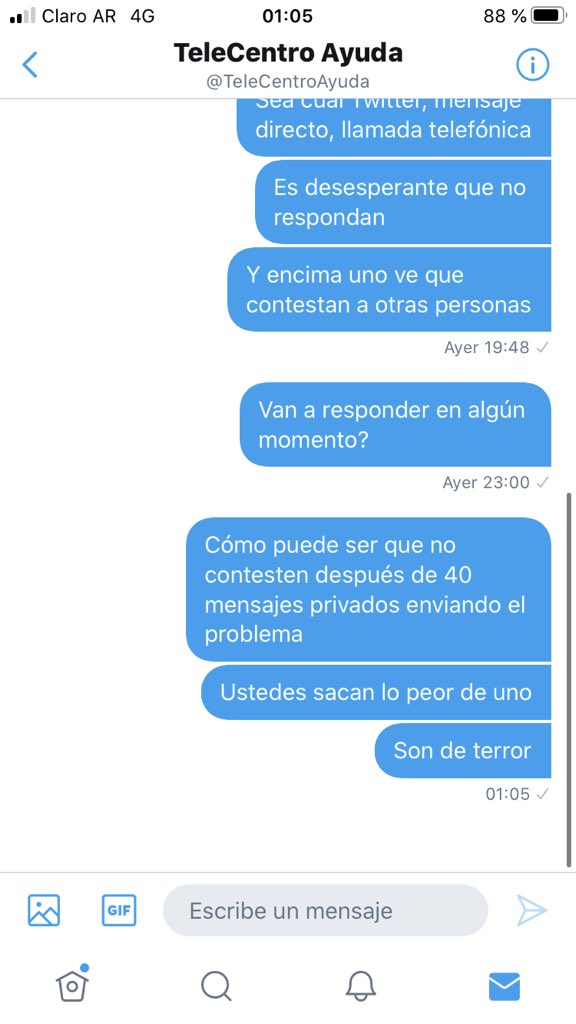 mbarvie's tweet photo. @TeleCentroAyuda Va otra vez, reclamando por teléfono, por tweets, por mensaje privado Y NO HAY RESPUESTA ALGUNA. Uno no quiere insultar, pero sacan lo peor de la gente. Como no vas a responder si brindas un servicio de internet, TV, telefonía? https://t.co/Ca8k8lmt6t