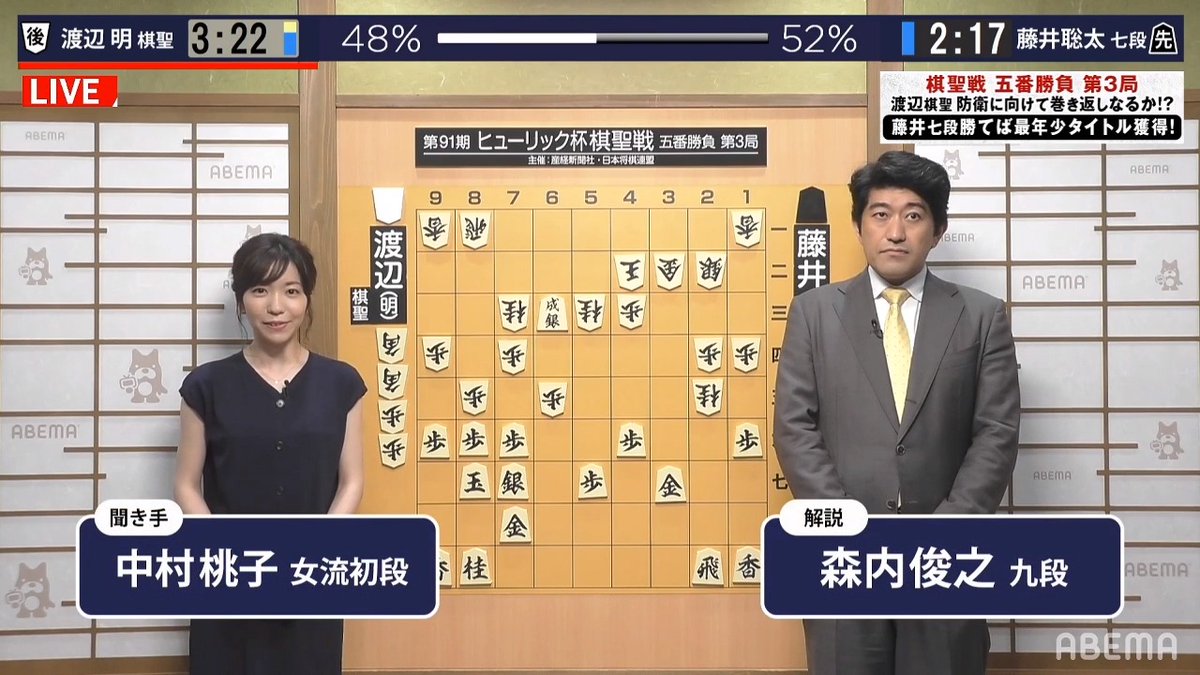 Yoshi 第91期 棋聖戦 五番勝負第3局 渡辺明棋聖 Vs 藤井聡太七段 T Co M5pnsy9ljz 将棋めし 昼食 藤井聡七段 冷豚しゃぶサラダ定食 渡辺明棋聖 天ぷら御膳 昼食休憩 T Co 8libszuovw 棋譜 T Co Iwxcfbcqmr 渡辺明 藤井