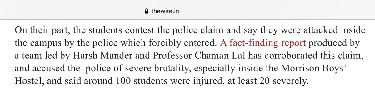 Wire’s report on Sharjeel’s arrest says police had forcibly entered AMU, and cites Harsh Mander’s fact-finding report to make the claim.Police have ALREADY busted this claim through a CCTV footage which shows it was protesters who broke down the gates & charged at police!