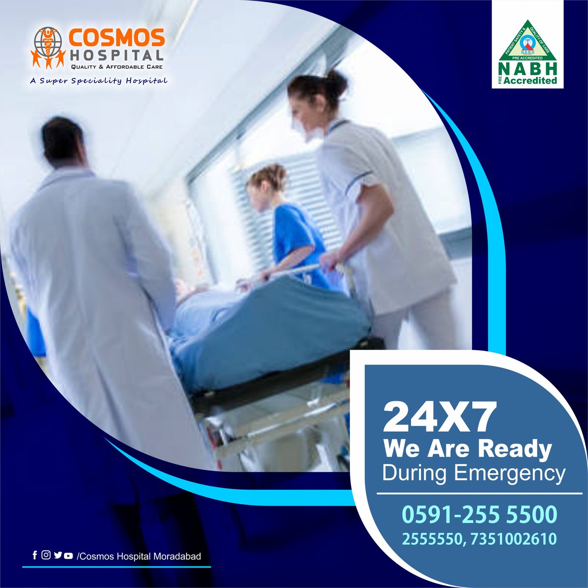 HospitalCosmos's tweet photo. Cosmos Hospital Moradabad
A Super Speciality Hospital 
NABH Pre Accredited

24X7 We Are Ready During Emergency 
contact No : 0591-255 5500, 2555550, 7351002610

#cosmosHospital #Emergency #24X7Emergency #24hours #cosmoshospitalemergency #criticalpatient #SuperSpecialityHospital https://t.co/xxAXGiklig