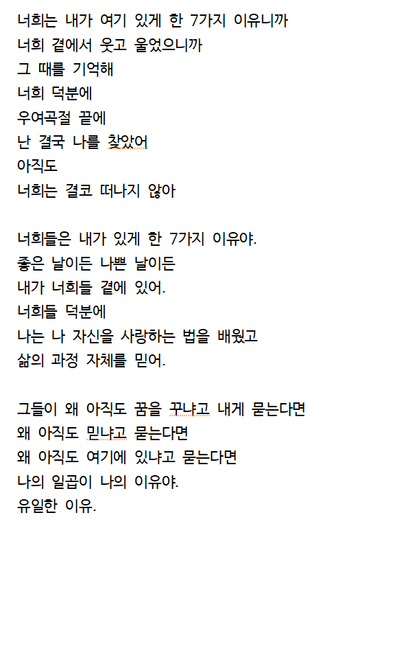 BeTheStream's tweet photo. “7 Reasons” (의역 많이 담긴)해석
번역기에 의지했지만
가사 느낌이 나도록 노력했으니
너른 양해 바랍니다.
그래도 눈물폭탄인건 불변의 진리
아미, 생일 축하해요💜보라해요
🎥https://t.co/wKgC1l5gnu
@BTS_twt
#2020GlobalARMYSong #7Reason #BTSARMY7thAnniversary https://t.co/NvxHmklFvA