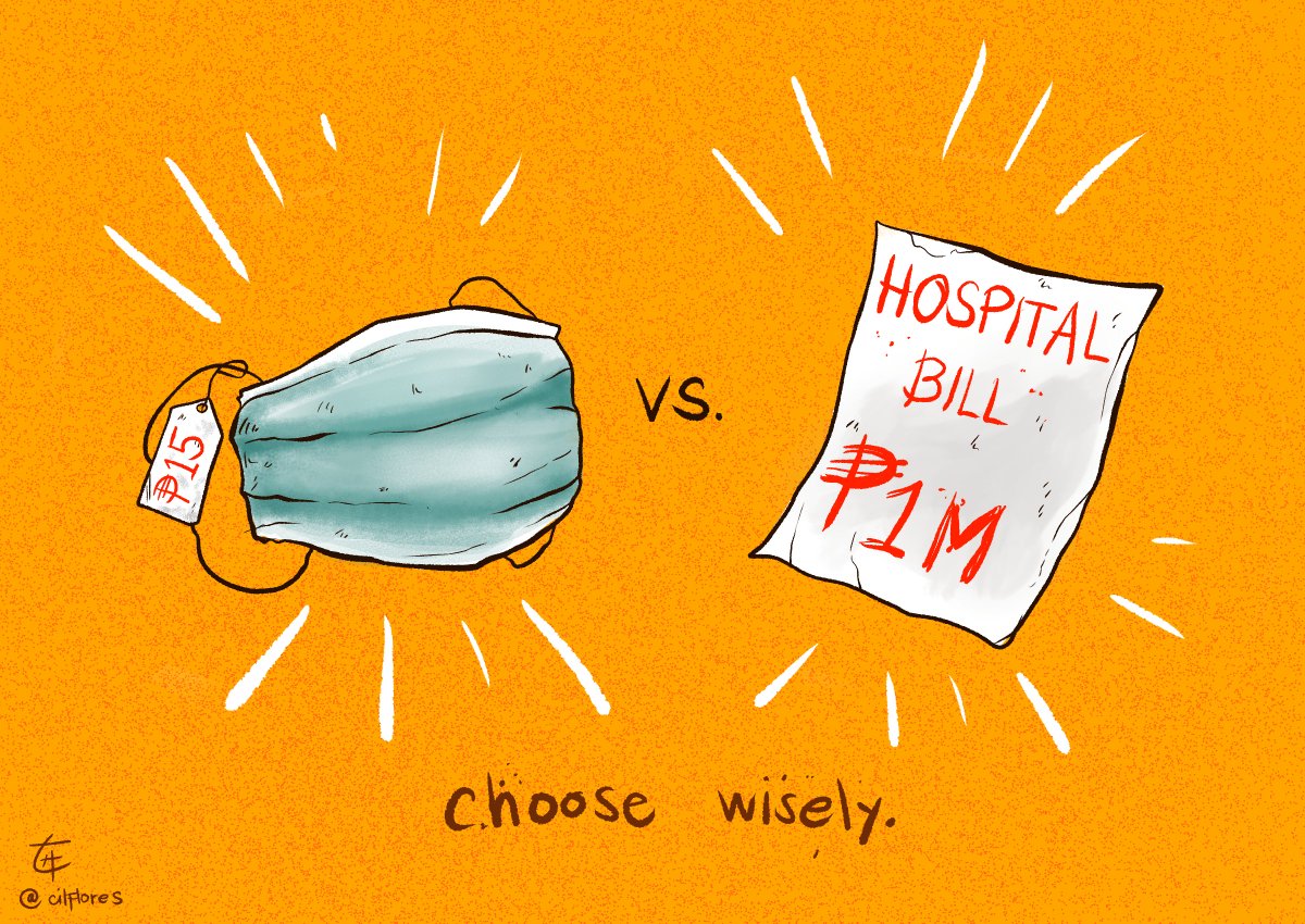 cilsserolf's tweet photo. A 15-peso mask or a 1-mill hospital bill?
Choose wisely.

One of my drafts for our social media campaign exercise in the office. For those who have the financial capability to buy masks, please do wear them properly. Stay safe and save lives! 
#artph #covid19 #coronavirus https://t.co/hGsjK3en7Q