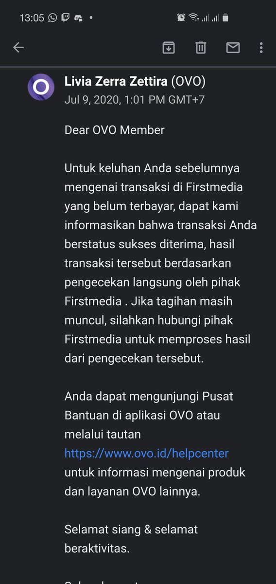andigustaf26's tweet photo. @FirstMediaCares pembayaran melalui app firstmedia dg ovo, payment berhasil tapi tagihan masih ada. Berikut kata cs ovo https://t.co/vfnZIG2wCW