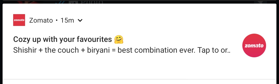 shishirck's tweet image. Alas!!! @ZomatoIN I don&apos;t have &quot;the couch&quot;. Would you deliver one along with the biryani i order? Else it won&apos;t be the &quot;best combination ever&quot;!!!
@Zomato #personalizednotifications