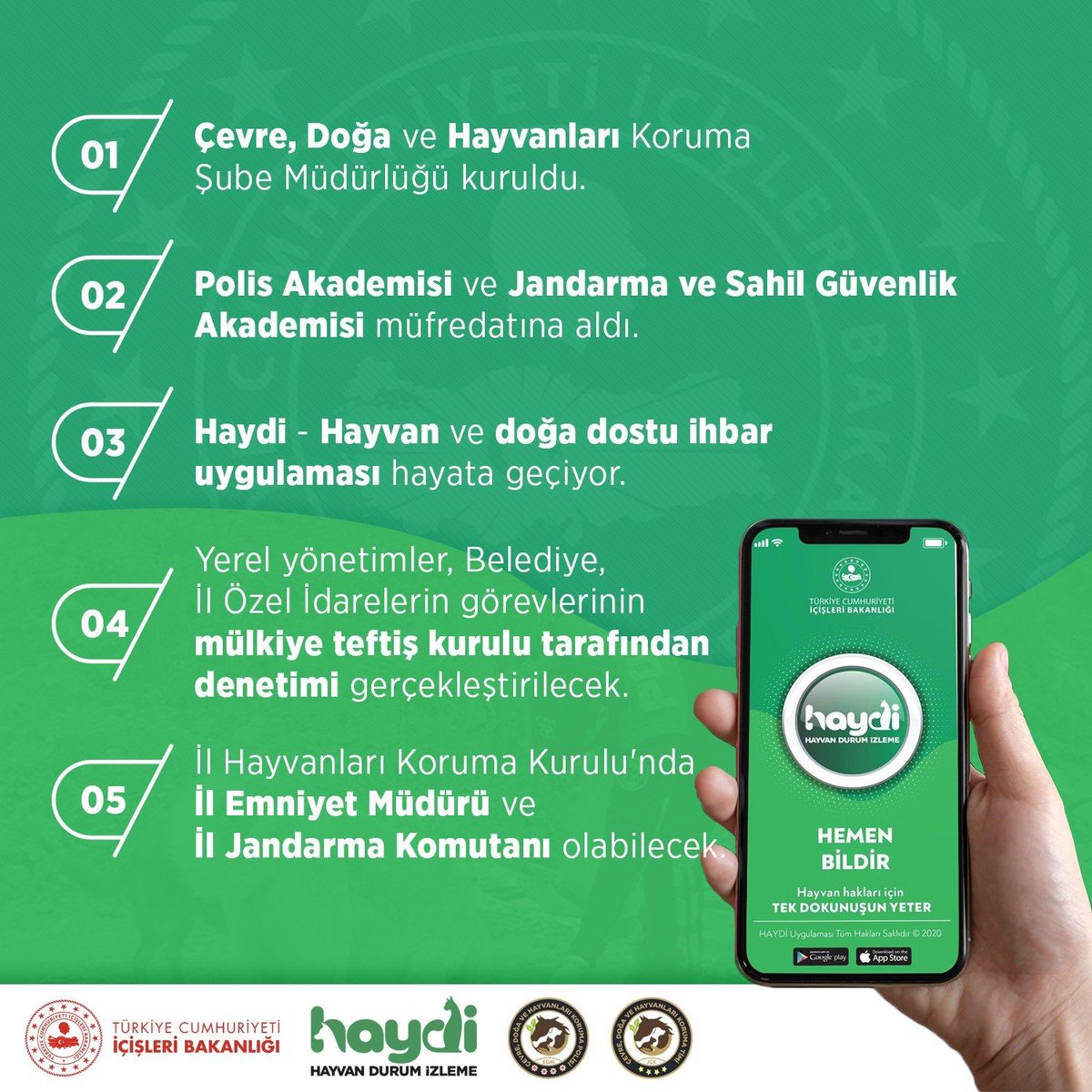 Çiğdem Karaaslan (@ck_samsun) on Twitter photo Doğamızı🌳ve Can dostlarımızı 🐈 🐶 #HAYDİ diyerek korumaya çağıran mobil uygulama ile “Çevre, Doğa ve Hayvanları Koruma Şube Müdürlüğü” ekiplerine destek olabilirsiniz.
Sevgi ve merhamet ile tek dokunuş çok şey değiştirir..
<a href="/TC_icisleri/">T.C. İçişleri Bakanlığı</a> <a href="/suleymansoylu/">Süleyman Soylu</a> Doğamızı🌳ve Can dostlarımızı 🐈 🐶 #HAYDİ diyerek korumaya çağıran mobil uygulama ile “Çevre, Doğa ve Hayvanları Koruma Şube Müdürlüğü” ekiplerine destek olabilirsiniz.
Sevgi ve merhamet ile tek dokunuş çok şey değiştirir..
<a href="/TC_icisleri/">T.C. İçişleri Bakanlığı</a> <a href="/suleymansoylu/">Süleyman Soylu</a>