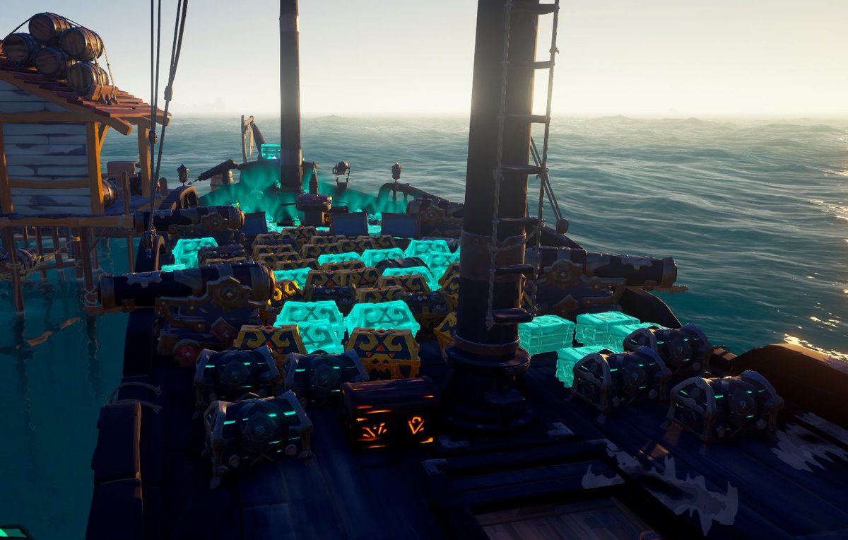 craniodad's tweet photo. Tonight the #MGCrew did our first TWO Gilded Athena's in @SeaOfThieves. Here, stacked at the end of the Athena's. $215,728 gold. We carried on the night with the Athena Emissary Voyage and ended the night with a TOTAL of $260,843 gold added to our pockets. @RaleMaximus @weazeltoe https://t.co/zTFRGAUrjD