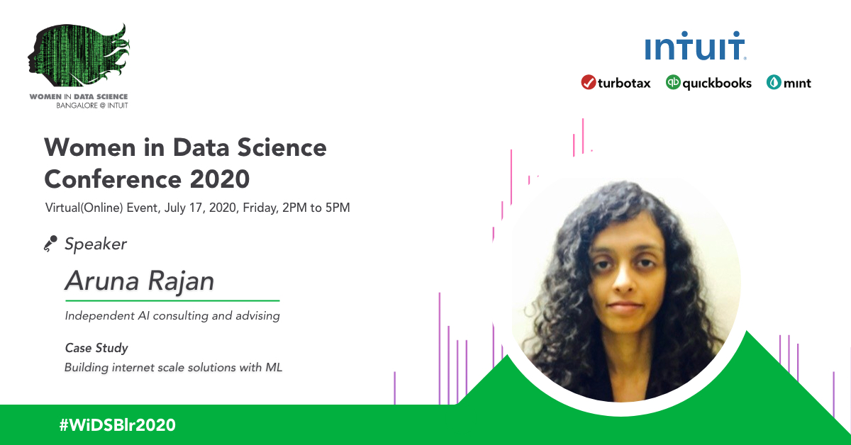 We are very excited to introduce you all to our speaker of the session Aruna Rajan. (Independent AI consulting and advising)
Intuit India is inviting you to the annual Women in Data Science Conference 2020.
#WiDSBlr2020 
<a href="/IntuitIN/">Intuit India</a>