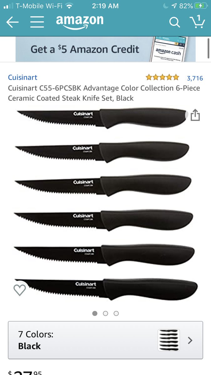 Cuisinart C55-6PCSBK Advantage Color Collection 6-Piece Ceramic Coated  Steak Knife Set, Black
