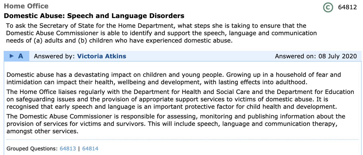 RCSLTpolicy's tweet image. People with communication needs are at greater risk of #DomesticAbuse so it is good to see this important question from @GeraintDaviesMP on what @nicolejacobsST will do to support them. bit.ly/31RvLD4
#NoVictimLeftBehind #ProtectionForAll #DomesticAbuseBill