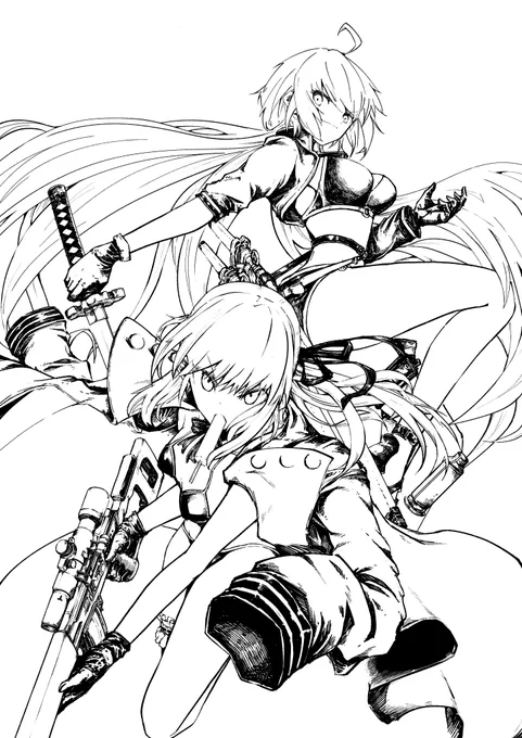 #FGO
水着オルタズ
線画
これからネームやりながら
色塗ります～ 