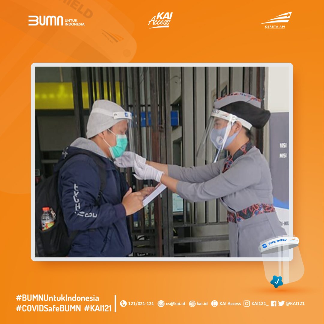 KAI121's tweet photo. Tetap disiplin menjalankan semua protokol kesehatan, di Stasiun &amp; di atas KA. Patuhi instruksi petugas. Melalui serangkaian protokol &amp; fasilitas pendukung, jgn ragu menjadikan KA sbg moda transportasi andalan di masa Adaptasi Kebiasaan Baru.⁣
⁣
#KAINewNormal
#BUMNUntukIndonesia https://t.co/G2uCbS7xZe