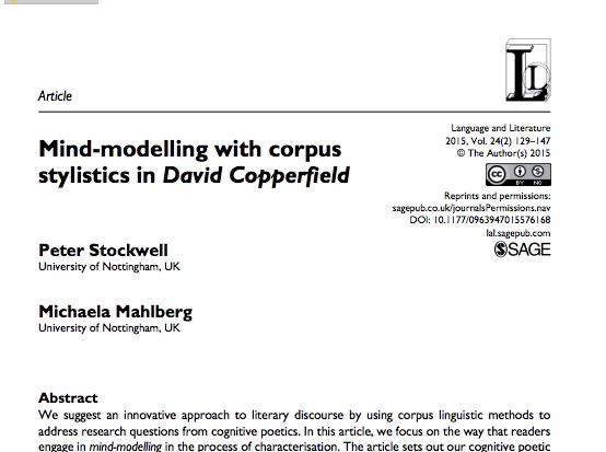 MichaMahlberg's tweet photo. #ThrowbackThursday @PeterJStockwell and I on “Mind-modelling with corpus stylistics in David Copperfield” – in case @hughlaurie has recently inspired you to look more closely at Mr. Dick (again) 😀 #OA https://t.co/Q75xHoUBVa . #corpuslinguistics #cognitivepoetics https://t.co/bN0ZsjQv9C