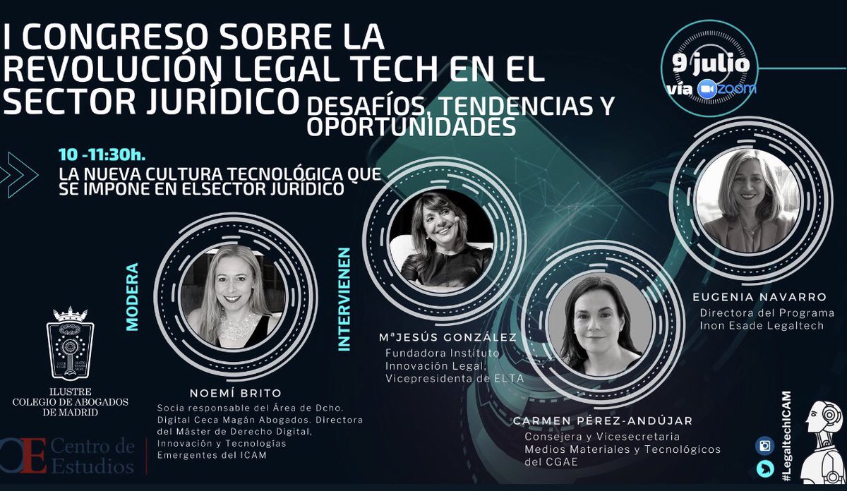 CPEREZANDUJAR's tweet photo. En breve empieza el "I Congreso sobre la revolución Legaltech en el sector jurídico" #LegaltechICAM🤖 Un placer compartir mesa con @eugenianavarros @chusage y moderadas por @NoemiBritoIzdo https://t.co/PnxDgjrU9J… https://t.co/DKyWZrP89Z