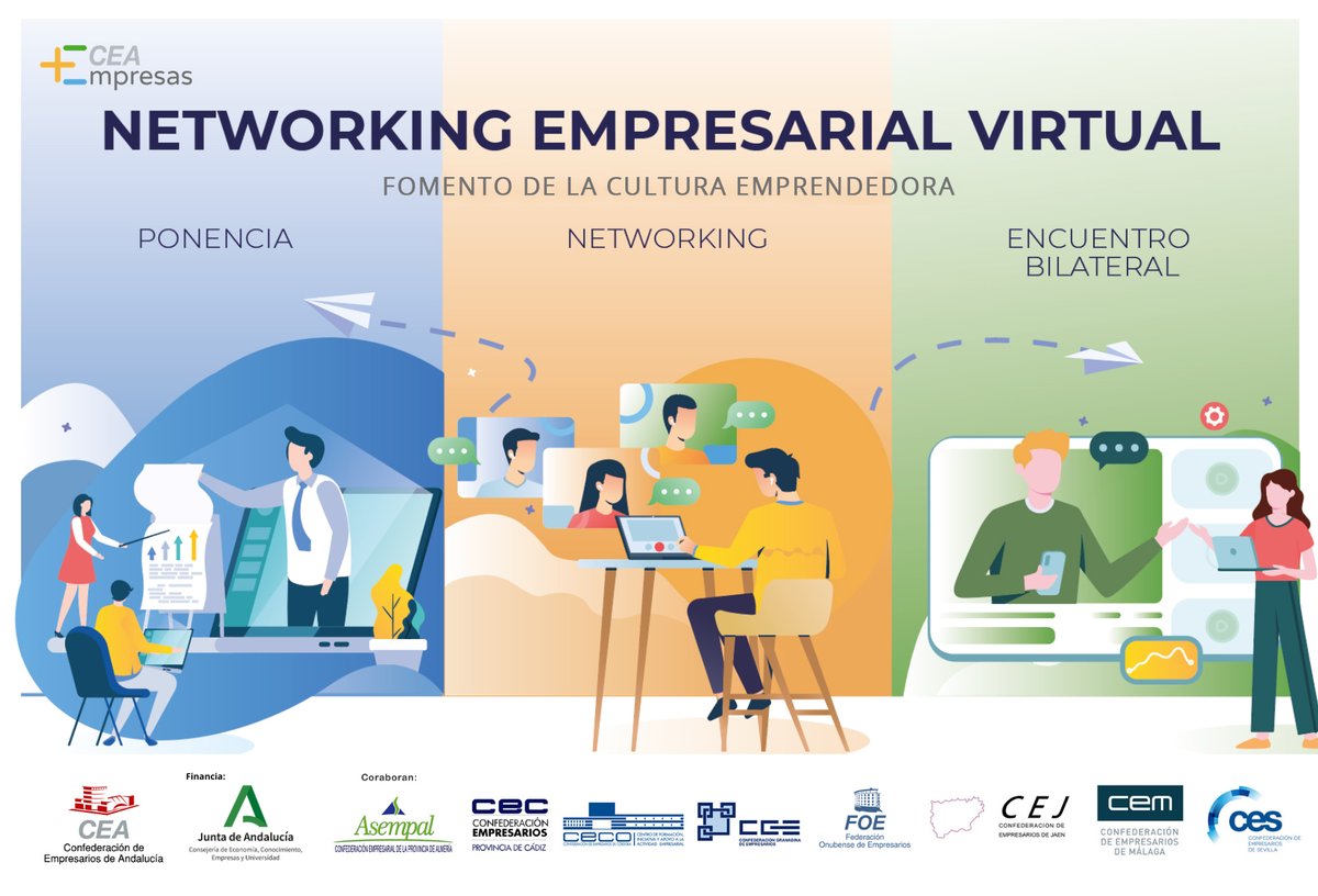 CEAes_'s tweet photo. ☑️¡Hoy celebramos un nuevo Networking Empresarial Virtual en Granada! Nos espera una gran ponencia de la mano de @ajimenezcoach y muchas empresas que conocer. 👥💻 #MasEmpresas @CGE_Granada #NetworkingVirtualCGE #NetworkingGranada @EconomiaAnd @CEAinforma https://t.co/6HcFpdTkFL