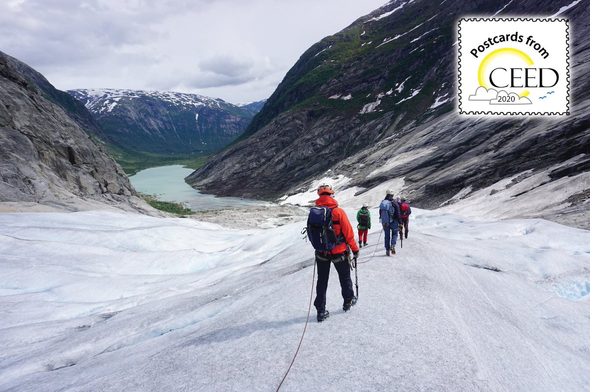 PHABOslo's tweet photo. #PostcardsfromCEED from  Maaike Weerdesteijn who followed a week long glacier course at Jostedalsbreen to learn how to safely traverse glaciers. Here showing view down from Nigardsbreen - a glacier that retreated 80 meters over 2019 alone. https://t.co/gErVUx4L2D