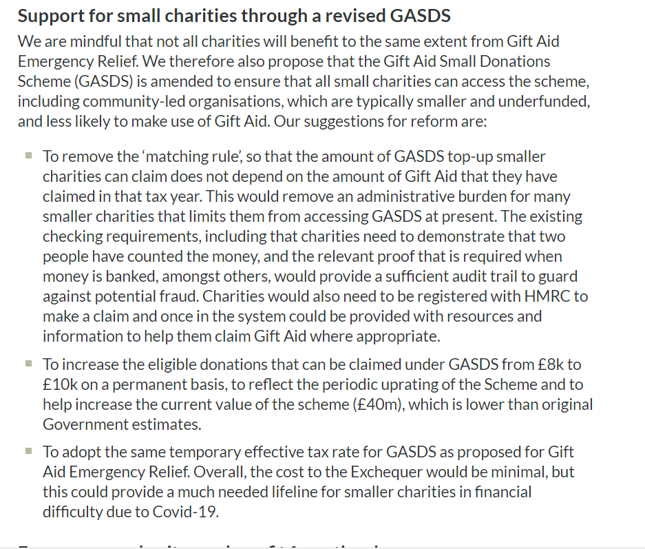 The  #GiftAidRelief campaign does recognise that not all small charities make use of  #GiftAid, so the proposal also makes suggested changes to the  #GiftAidSmallDonationsScheme as well as promoting outreach work to promote awareness of Gift Aid  #tickthebox 5/