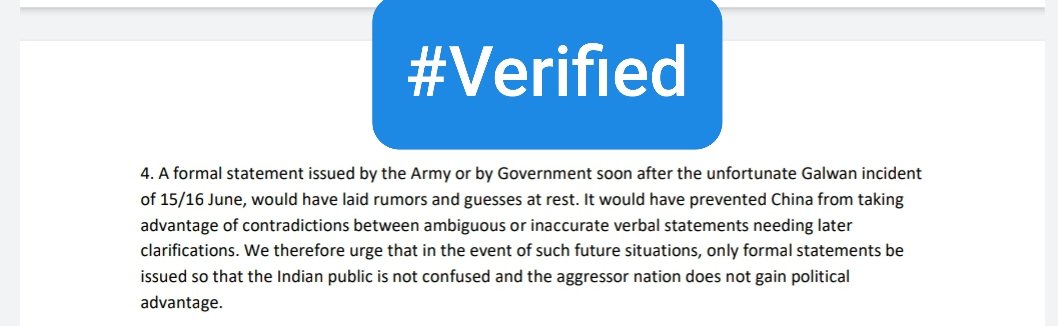  #VERIFIED144 veterans BLAMES Modi govt's confused communication vis-a-vis GalwanIn a veiled plug at Modi's 'Chinese didn't enter our territory' remark which had to be cleared with a clarification, veterans say 'such inaccurate statements' gave 'ADVANTAGE' to China3/4