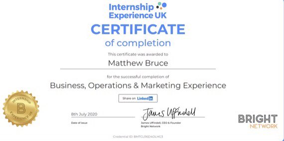 mattbruce007's tweet photo. Thanks again #BrightNetwork ๐ #BrightIntern #InternFromHome https://t.co/m2KIH82DSk