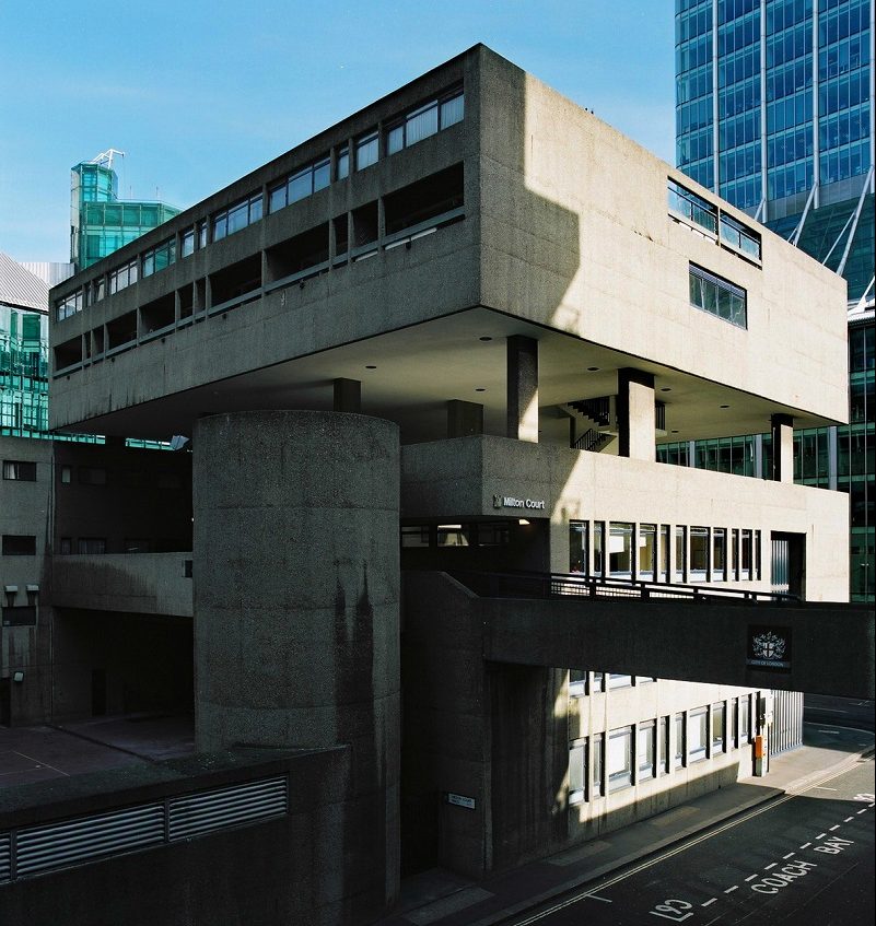1. Milton Court, by Chamberlin, Powell & Bon, separate yet connected to the rest of the Barbican, & built to house various of the City's public services. It had a thrilling tough aesthetic of solids & voids. It was Geoffry Powell's personal favourite, but was demolished in 2008.