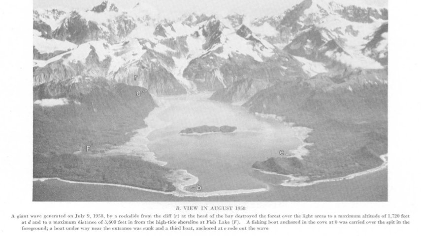 The damage are impressive. On the left picture (from the Miller report), the white parts (not the mountains...) close to the water indicate areas where the trees were destroyed by the wave.The right picture shows a land of desolation, one month after the event...5/8