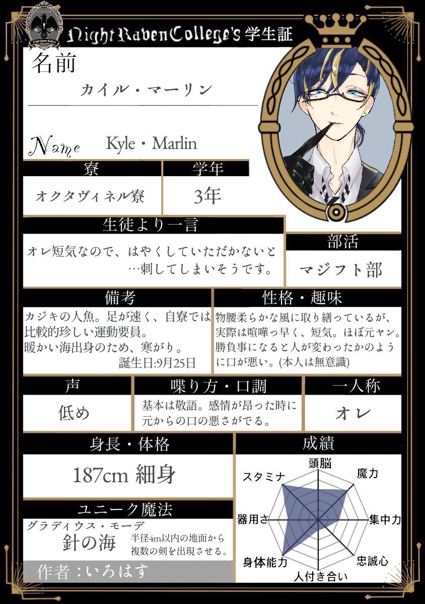 #フォロワーさんからイメージもらって自分のtwst生徒つくる
 #twst創作生徒 
 #twst創作生徒_関係募集 
カジキくん?
フォロィー遊んでくれ〜?? 