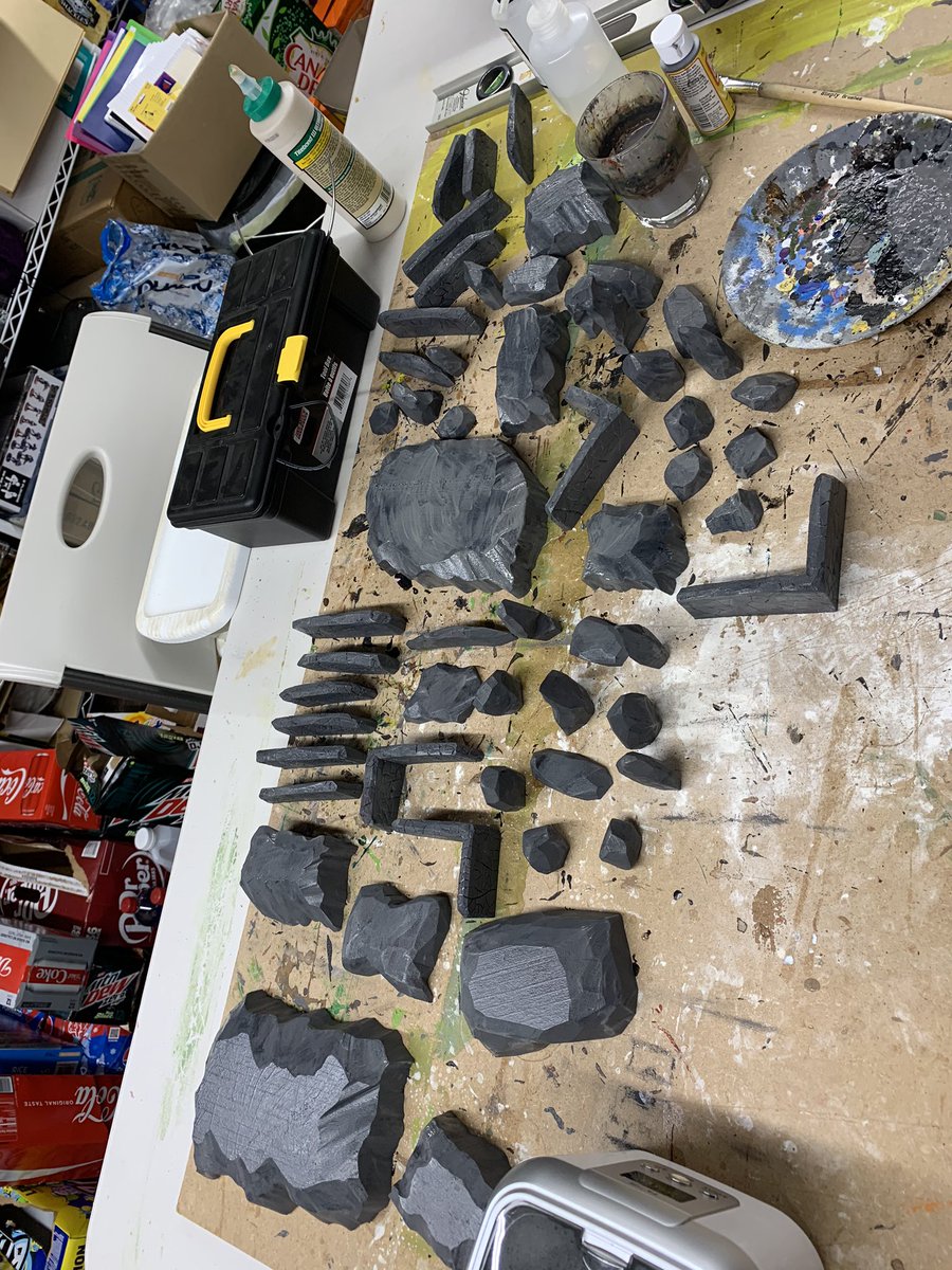 diceofrdtable's tweet image. First coat of gray on the 5 boxes of #tableready terrain.