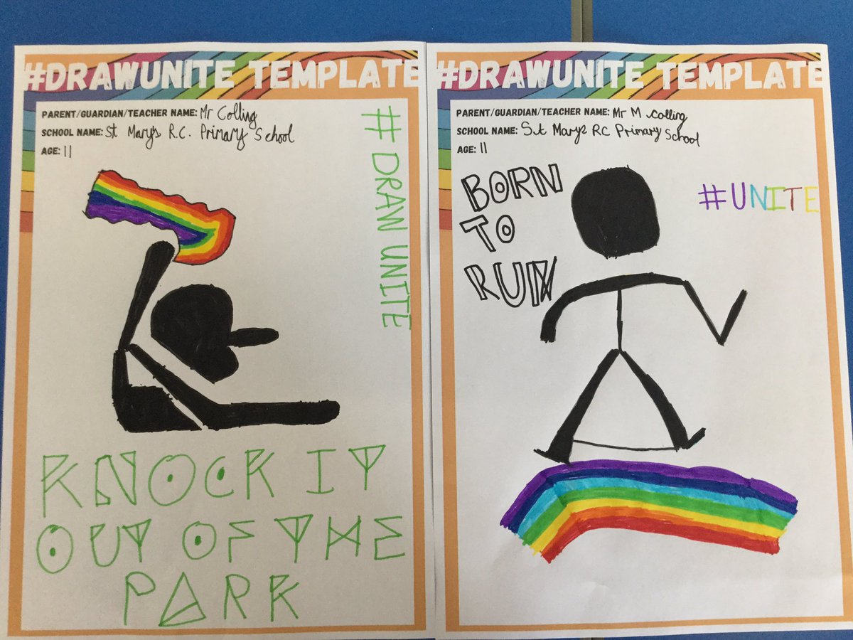 whickhamstmarys's tweet photo. Some more amazing Year 6 designs for their #DRAWUNITE posters. @GatesheadSSP #WeAreStMarys https://t.co/EZXeTpW158