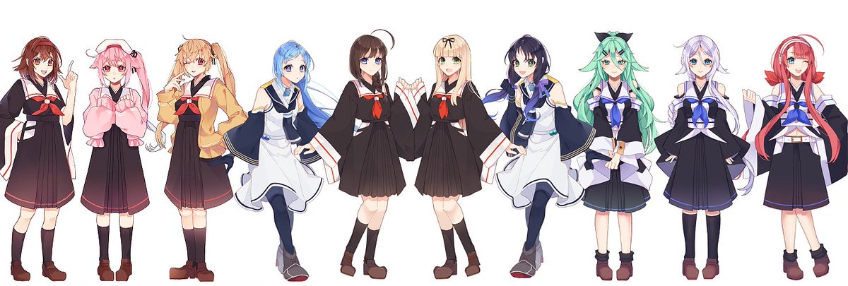 harusame (kancolle) ,kawakaze (kancolle) ,murasame (kancolle) ,samidare (kancolle) ,shigure (kancolle) ,shiratsuyu (kancolle) ,suzukaze (kancolle) ,umikaze (kancolle) ,yamakaze (kancolle) ,yuudachi (kancolle) multiple girls long hair 6+girls twintails blonde hair pink hair green hair  illustration images