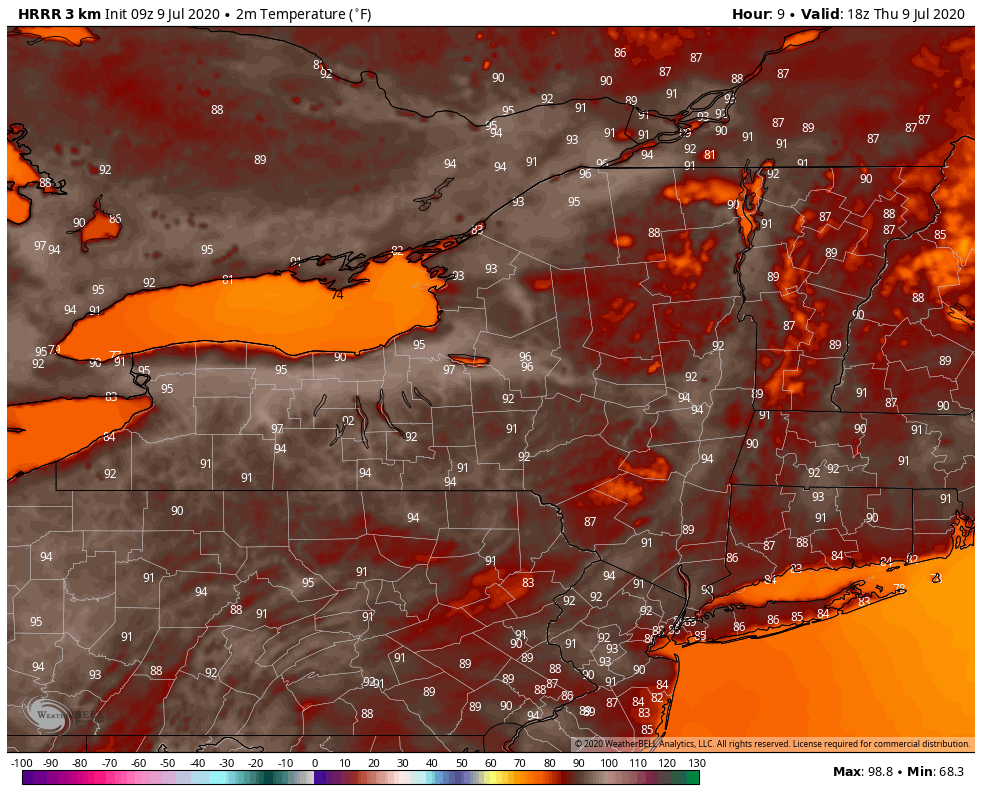 wxbywilliams's tweet photo. These are the projected 2 pm temps for today via one of our short term models. Best find the nearest watering hole (and be sure to share). #HeatsOn https://t.co/l582iKh5Xh