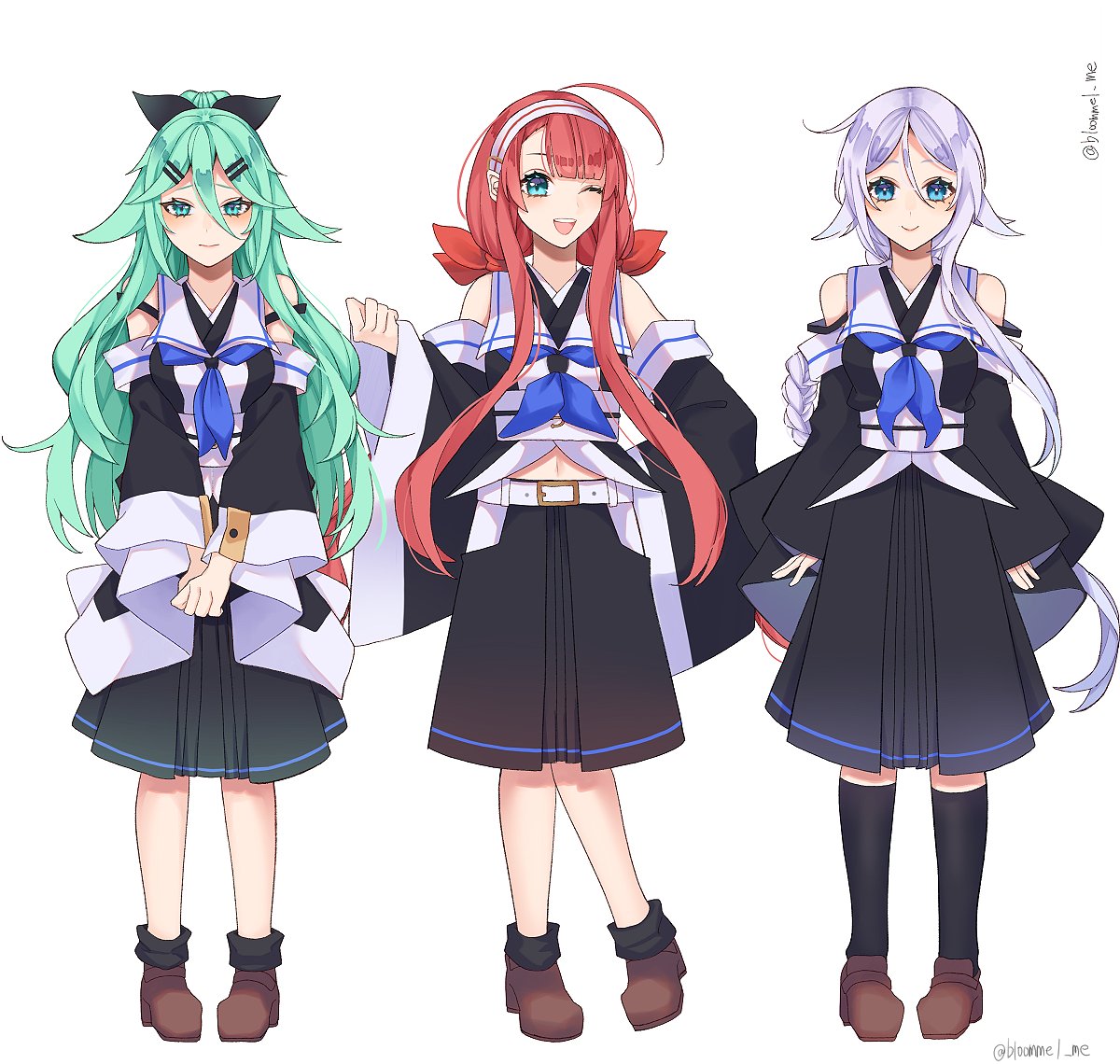 harusame (kancolle) ,kawakaze (kancolle) ,murasame (kancolle) ,samidare (kancolle) ,shigure (kancolle) ,shiratsuyu (kancolle) ,suzukaze (kancolle) ,umikaze (kancolle) ,yamakaze (kancolle) ,yuudachi (kancolle) multiple girls long hair 6+girls twintails blonde hair pink hair green hair  illustration images