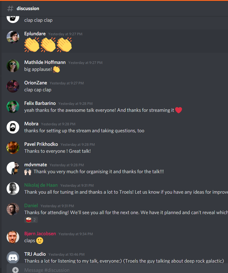 gminorscale's tweet photo. This just warms my heart to read after another succesful #gameaudioplaythrough. Glad to see that our small event can unite people. 
Once again showing that the #gameaudio community is one of the best communities out there and #dkgame provides an amazing array of quality games! https://t.co/ekpP24onOM