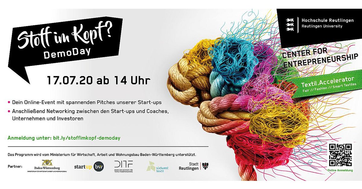 Startup_BW's tweet photo. In der kommenden Woche zeigen die Teams des Textil-#Accelerator "Stoff im Kopf" die Ergebnisse ihrer Arbeit im Programm und mit den Mentorinnen und Mentoren. Ihr könnt am 17. Juli ab 14:00 Uhr "live" dabei sein.
👉 https://t.co/JDMYlqwnXd
#stoffimkopf #textilaccelerator https://t.co/EgDadFpekR