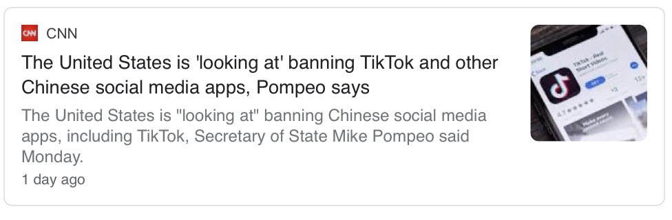 Should the USA BAN Tiktok (as India has already done)?Leaving aside the political motivations re the administration, there’s probably a real interesting discussion here (continued in next tweet)