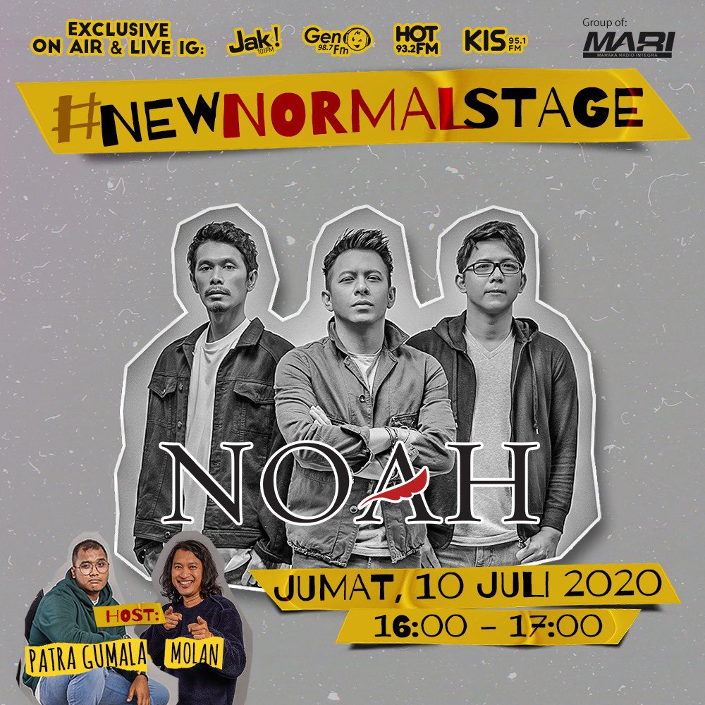 kis951fm's tweet photo. Jumat ini jadi hari yang spesial buat kita, karena @noah_site bakal perform secara langsung dari studio @kis951fm 
Catet tanggalnya! Jumat, 10 Juli 2020 jam 16.00 - 17.00, kamu juga bisa liat Live IG di @gen987fm @jak101fm @hot932fm @kis951fm #kis951fm #newnormalradio https://t.co/c0L26yfLBP