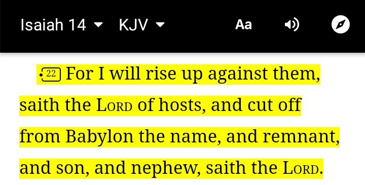 Some think Isaiah 14:22 was about satan but the verse means that the Lord will rise against the family of, the king of Babylon. And cut off from Babylon the name - That is, all the “males” of the royal family, so that the name of the monarch shall become extinct.