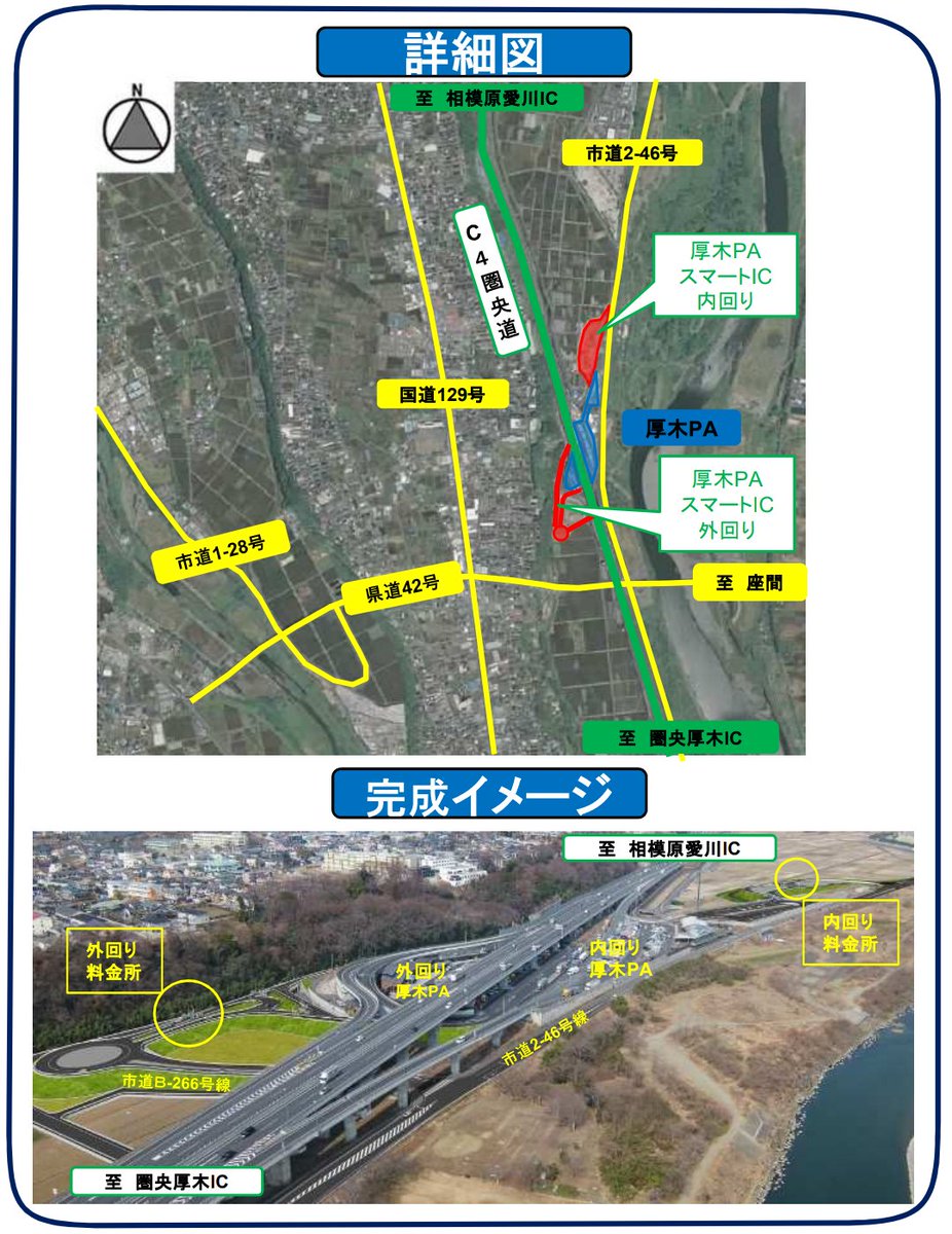 道路開通情報 完成イメージの左端にラウンドアバウト 環状交差点 らしきものが描かれてるけど今後接続路線を増やす計画があるのかな C4 圏央道 厚木paに接続するスマートicの正式名称を 厚木paスマートic に決定しました T Co Wbgph0pxpc 道路開通情報 完成イメージの左端にラウンドアバウト 環状交差点 らしきものが描かれてるけど今後接続路線を増やす計画があるのかな C4 圏央道 厚木paに接続するスマートicの正式名称を 厚木paスマートic に決定しました T Co Wbgph0pxpc