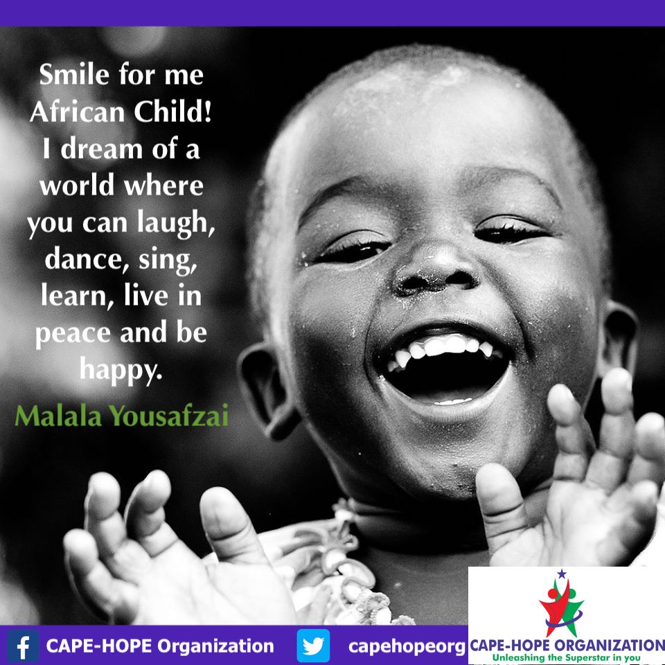 capehopeorg's tweet photo. Smile for me African Child! I dream of a world where you can laugh, dance, sing, learn, live in peace and be happy - Malala Yousafzai
We too share in this dream so we are here to inspire the desired change!
#CHOPO #africanchild #refreshingjoy #growthmindset https://t.co/MDhRj4iWg8