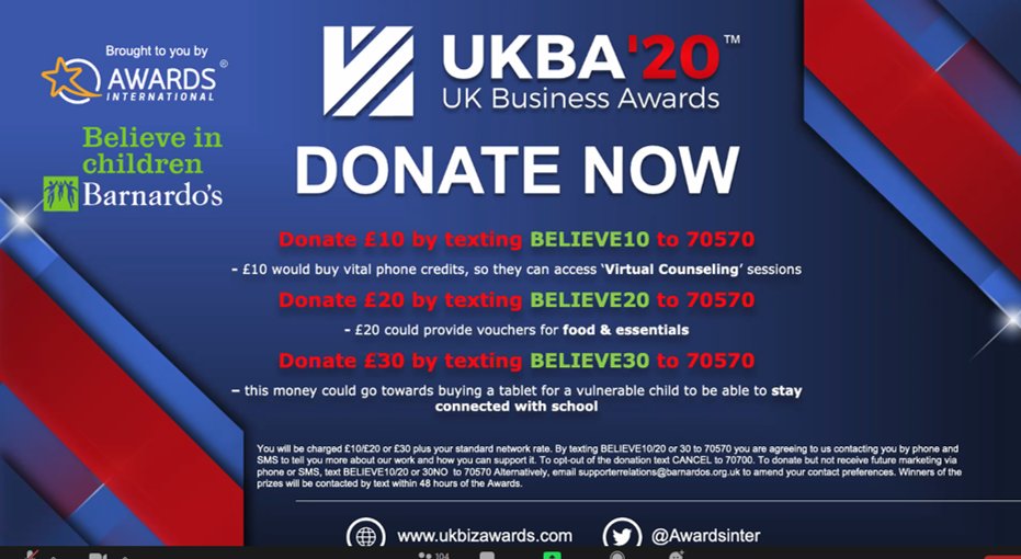 rowannorrie's tweet photo. Please donate to Barnardos, the chosen charity for @awardsinternational #ukba #awardsinternational https://t.co/6qGIm99ciA