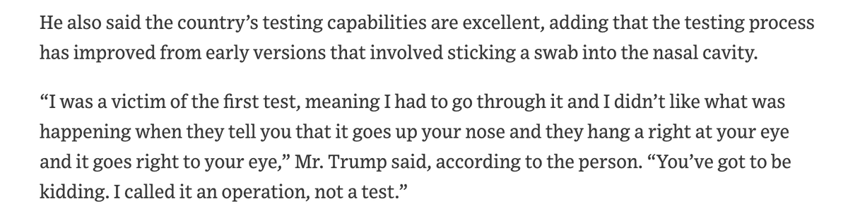  #testTRUMP4drugs |  #enforceEO12564———𝗗𝗢𝗣𝗘-𝗙𝗜𝗘𝗡𝗗 = 𝗨𝗡𝗙𝗜𝗧The septum surgery explains why Trump hates being tested for COVID-19. Read Trump's description of what it was like getting tested and then read  @CaslerNoel's tweet. https://twitter.com/CaslerNoel/status/1250889118160224256?s=20