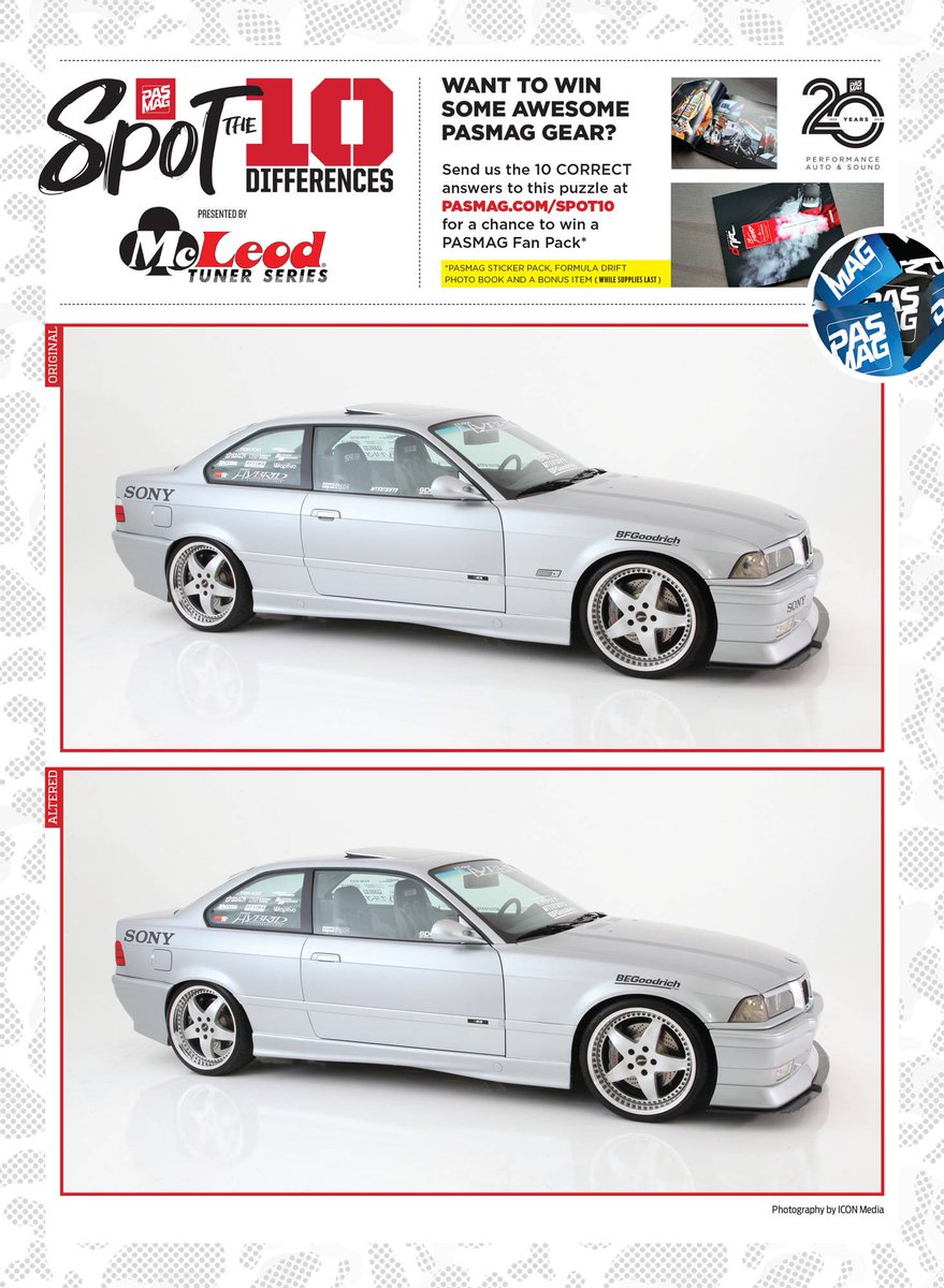 PASMAG's tweet photo. Can you spot the 10 differences in James' 1996 BMW 328i? https://t.co/2CC8pq7wLV #spot10 #spotthedifference #pasmag #mcleodracing #teamhybrid #bmw #328i #bfgoodrich #sony #sonycaraudio https://t.co/upDpdZrp3v