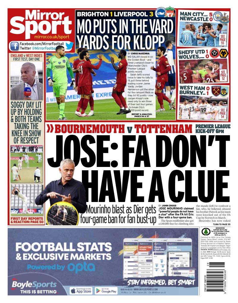 RealBeeordun's tweet photo. MIRROR SPORT: JOSE: FA DON'T HAVE A CLUE
#FrontPage #FrontPageHeadlines
#PremierLeague #RealBeeordun https://t.co/qQ2pgIpEKU