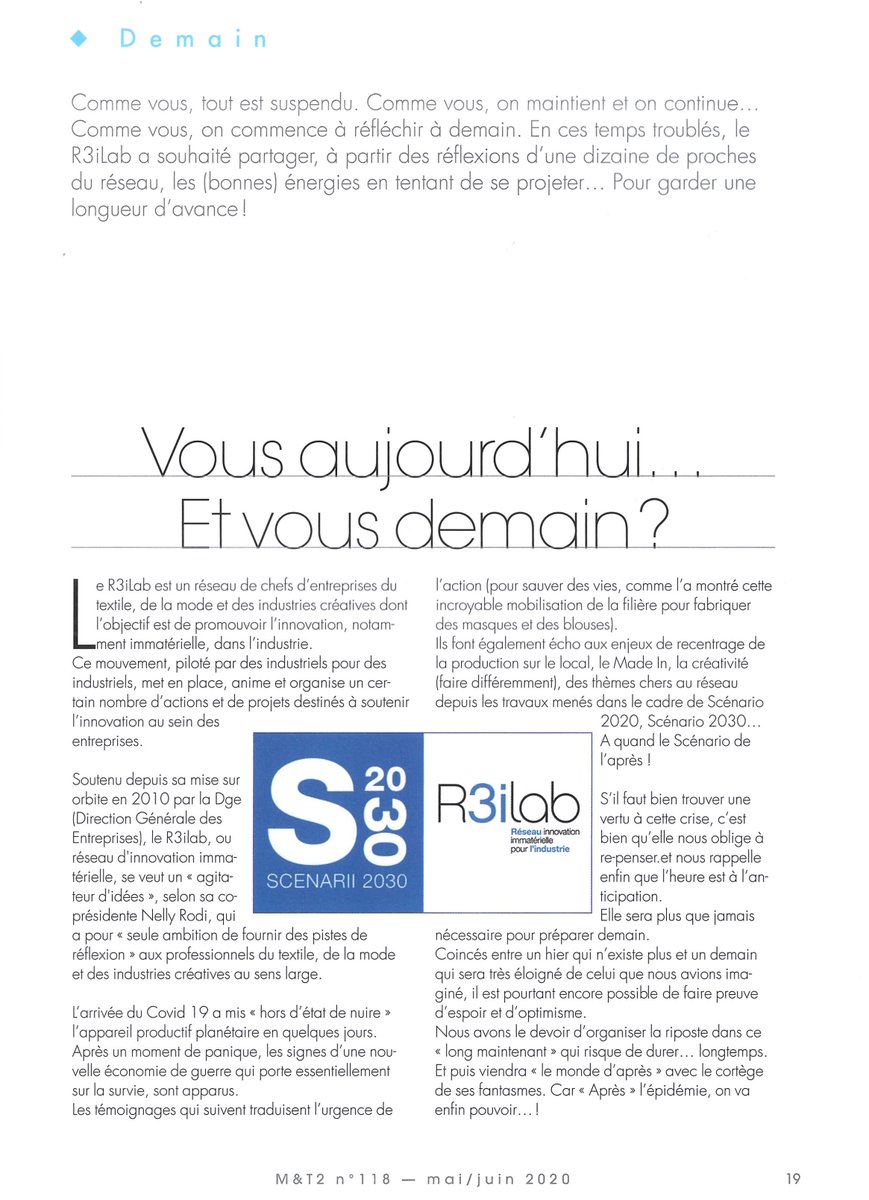 mt2magazine's tweet photo. 🗨️ VOUS AUJOURDH'UI... ET VOUS DEMAIN ? 

8 témoignages @R3iLab sur l'après #COVID19 à retrouver dans le n°118 du M&amp;T2 : Olivier Verrielle, Sophie Chenel, Xavier Romatet, @nellyrodi, Antoine Fenoglio, Clara Hardy, @Yann_Rivoallan, et Paul de Montclos. https://t.co/Mqe2DQY337