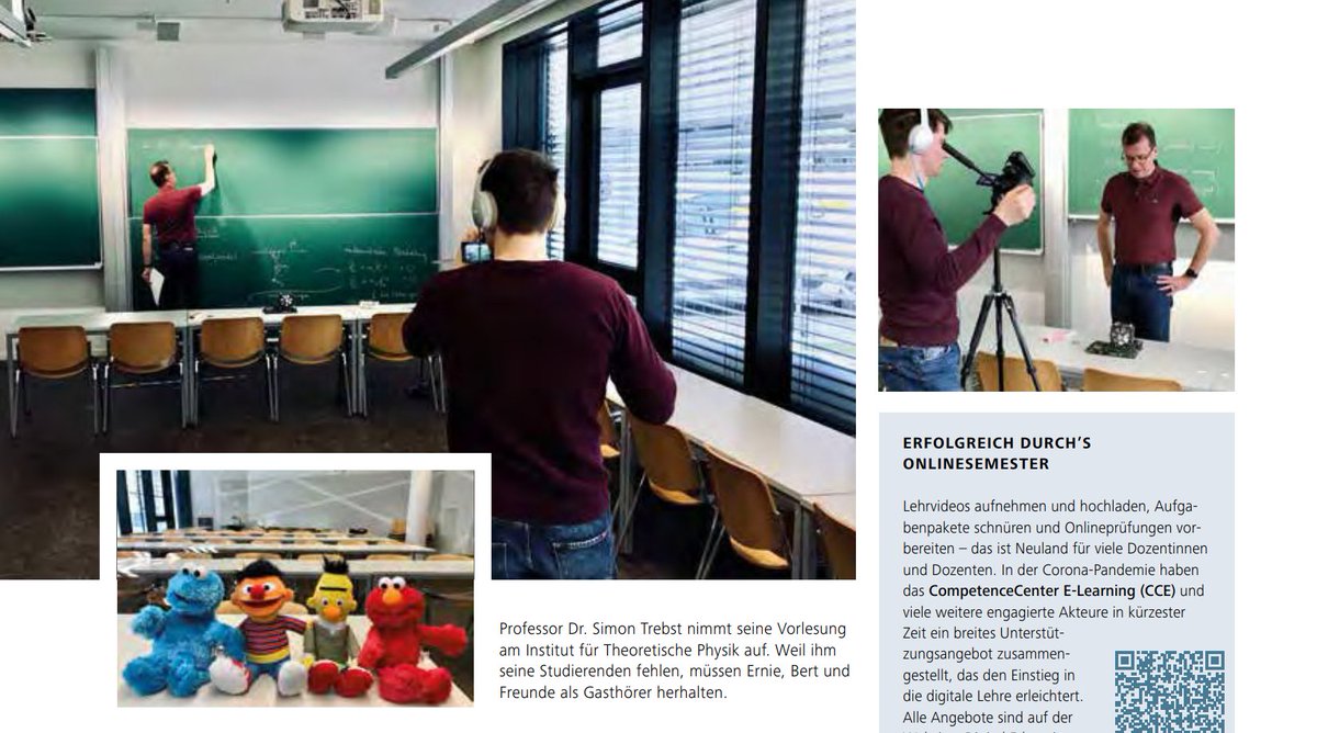 Earnie, Bert and friends listening to Simon Trebst's lecture during video recording #onlinesemester #digitalteaching #computationalphysics; read more in the #Unimagazin portal.uni-koeln.de/sites/uni/imag…