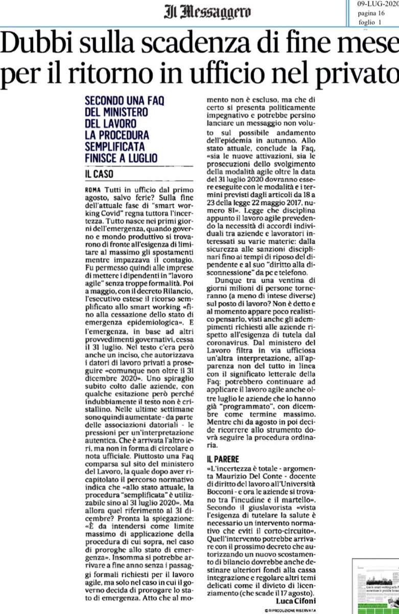 Oggi è il 9 luglio e ancora non si sa quale sarà la sorte dei lavoratori in smartworking a partire dal primo agosto. Occorre un intervento chiarificatore, subito.
