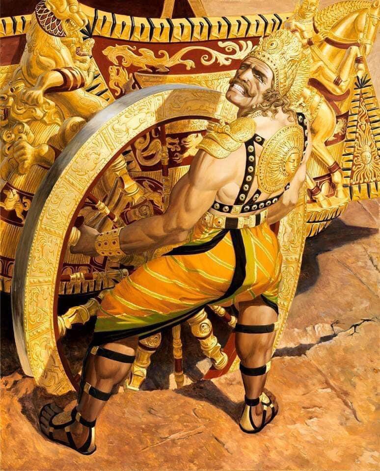 2/6 Scenes in sequence — Abhimanyu was trapped inside Chakravyuha  Mata Kunti asks Arjuna to share his “prize”  I do not recognise the 3rd pic  That crucial moment when Karna’s chariot ws stuck in the mud.