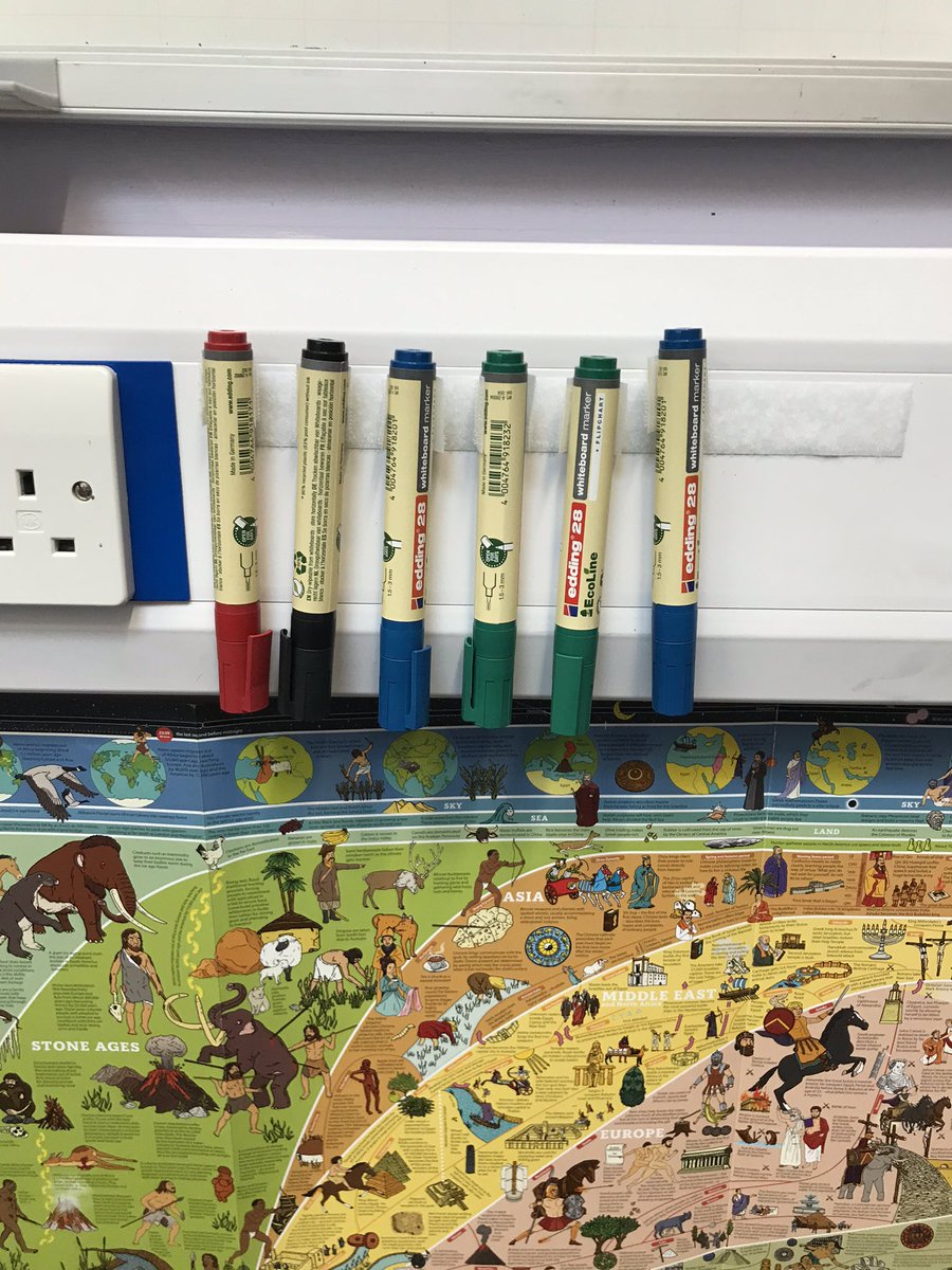 DeputyGrocott's tweet photo. 3 little classroom hacks in place this morning
1) Touch light (with elbows) to show someone is in the toilet.
2) Velcro whiteboard pens to get best use of ink (and not lose them!)
3) Vecro tissue box to avoid over touching of the box when getting a tissue (just pull). https://t.co/rdcJzGaN2c