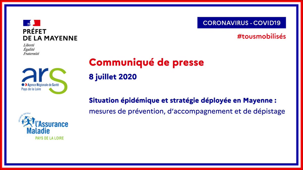 Prefet53's tweet photo. #covid19 | Au regard de la situation épidémiologique, @Prefet53 ,@ars_pdl  et @ameli_actu renforcent et amplifient les mesures de #prévention, d’accompagnement et de #dépistage sur le département de la #Mayenne.
Consultez le communiqué de presse 👉https://t.co/DMt9NXf78i https://t.co/U5bpxfTXXw