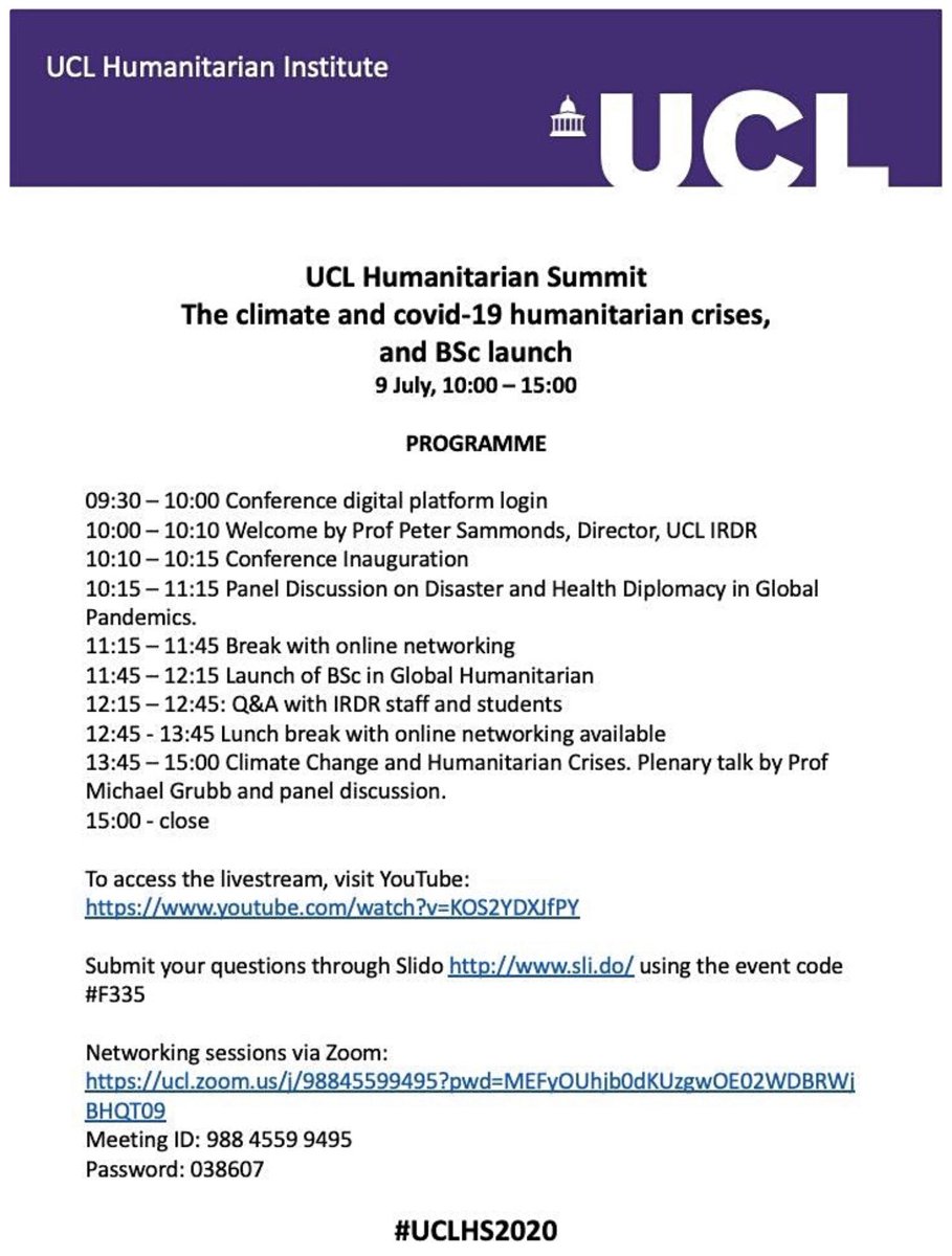 UCLRDR's tweet photo. First panel of #UCLHS2020 is underway: #Disaster and #HealthDiplomacy in #Global #Pandemic.
View the LIVE presentation here: https://t.co/H5C1mvAytN
Ask your questions on https://t.co/qkz5laK0lf using the event code #F335
@uclnews @uclcareers @uclmaps @UCLHI @UCL_GD https://t.co/cl4MfYp3A2