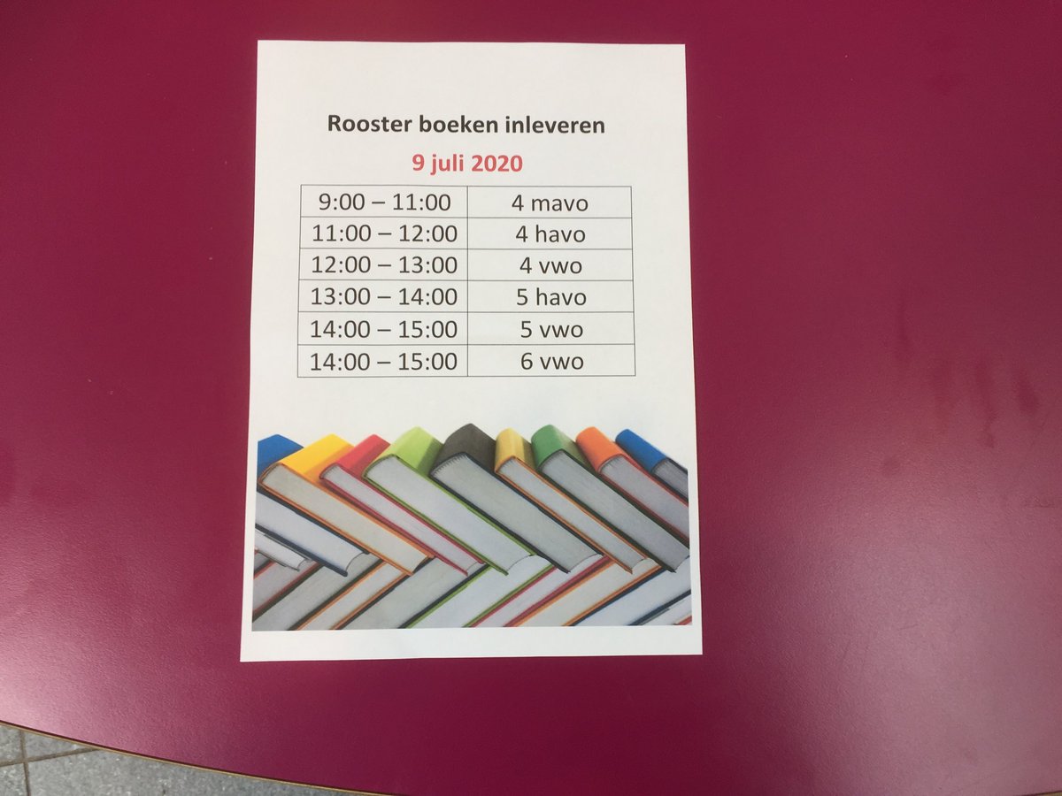 #Reminder: Vandaag (do 9 juli) inleveren #schoolboeken van #VanDijk in de hal van het #PicassoLyceum